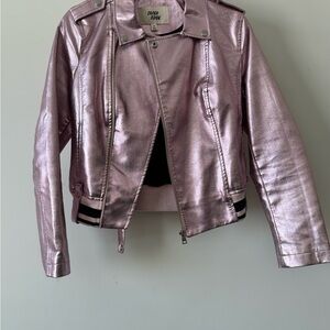 Outer Edge Metallic Pink Faux Leather Bomber Jacket Medium